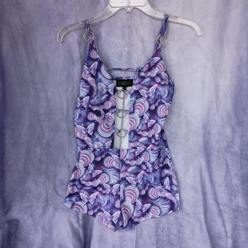 Club Exx Sonic Bloom Butterfly Cut Out Romper Purple Cutout Y2K Rave